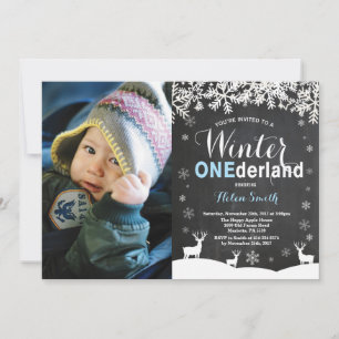 Winter Onederland Boy 1st Birthday Photo Invitation