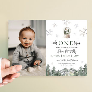 Winter Onederland Boy 1st Birthday Photo Invitation