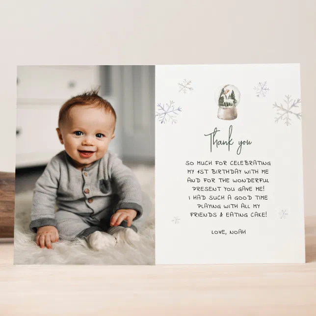 Winter Onederland Boy 1st Birthday Thank You Card | Zazzle