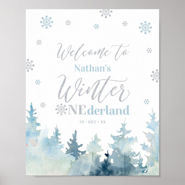 Winter onederland Boy 1st Birthday Welcome Sign (Front)