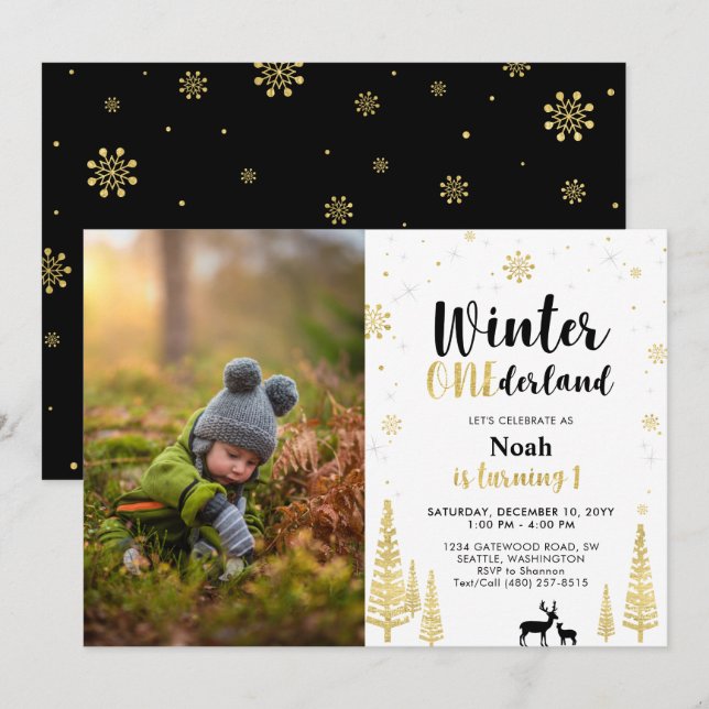 Winter Onederland, Boy 1st Photo Birthday Invitation (Front/Back)