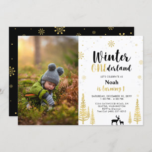 Winter Onederland, Boy 1st Photo Birthday Invitation