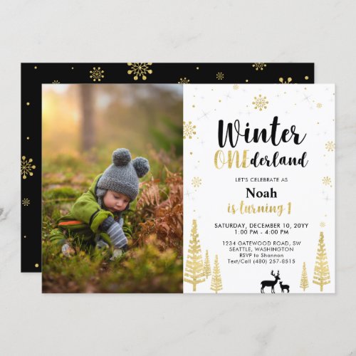 Winter Onederland Boy 1st Photo Birthday Invitation