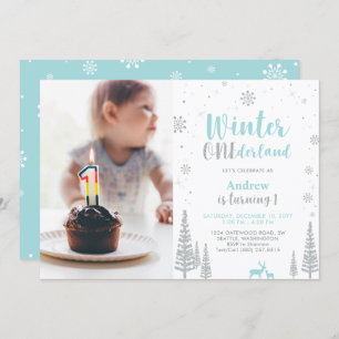 Winter Onederland, Boy 1st Photo Birthday Invitation