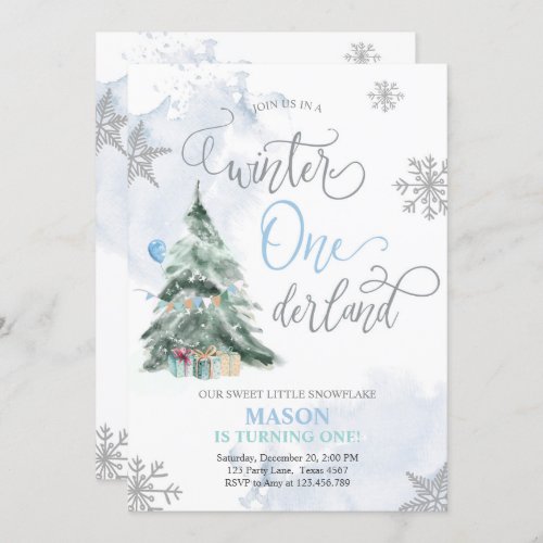 Winter Onederland Boy Blue Winter 1st Birthday Invitation