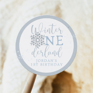 Winter Onederland Boy Favor, Blue Snowflake Classic Round Sticker