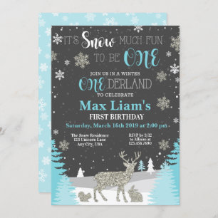 Winter ONEderland Boy First Birthday Invitation