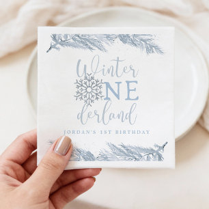 Winter Onederland Boy Napkin, Blue Snowflake Napkins