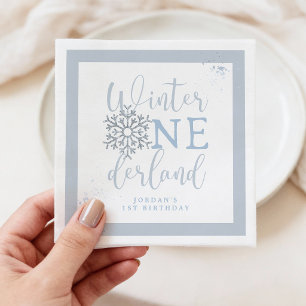 Winter Onederland Boy Napkin, Blue Snowflake Napkins