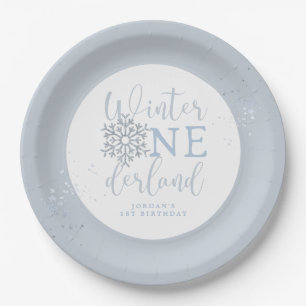 Winter Onederland Boy Plate, Blue Snowflake Paper Plates