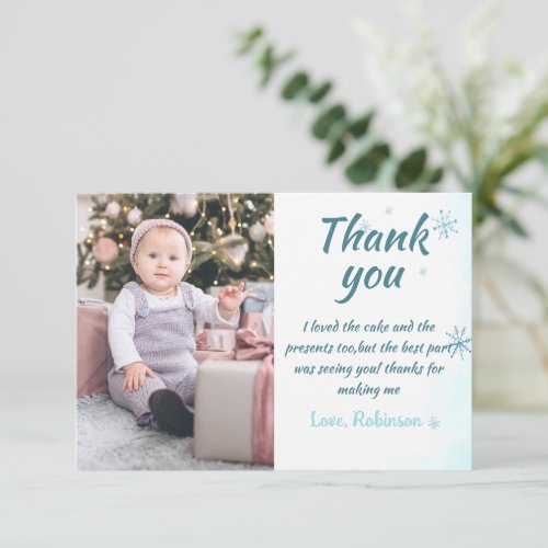 Winter Onederland Boy Thank You Card with Photo