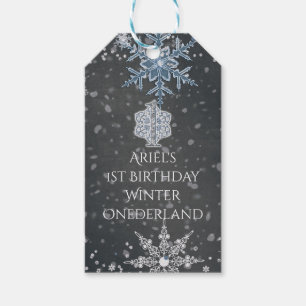 Winter ONEderland Chalk Blue Grey Custom Party Gift Tags