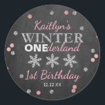 Winter ONEderland Chalkboard 1st Birthday Classic Round Sticker<br><div class="desc">Celebrate in style with these trendy 1st birthday party thank you stickers. The design is easy to personalize with your own wording and your family and friends will be thrilled when they see these fabulous stickers.</div>