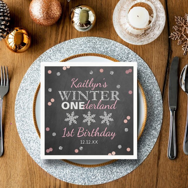 Winter ONEderland Chalkboard 1st Birthday Napkins (Creator Uploaded)