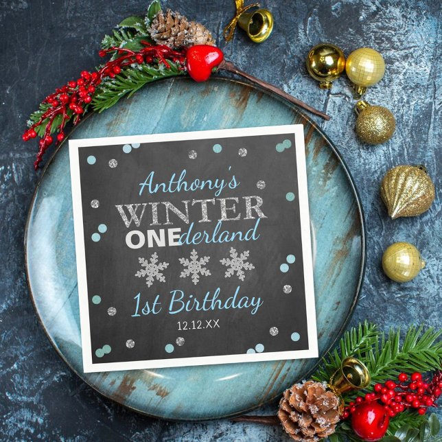 Winter ONEderland Chalkboard 1st Birthday Napkins (Creator Uploaded)