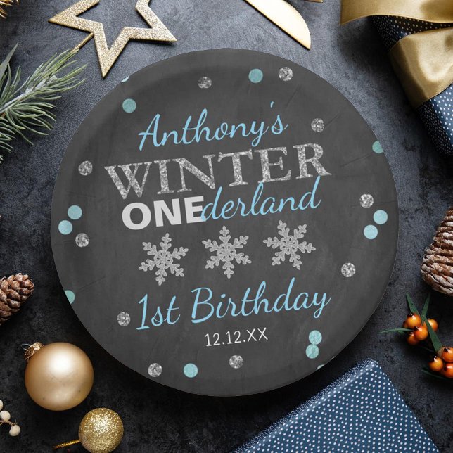 Winter ONEderland Chalkboard 1st Birthday Paper Plates (Creator Uploaded)