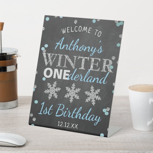 Winter ONEderland Chalkboard 1st Birthday Welcome Pedestal Sign