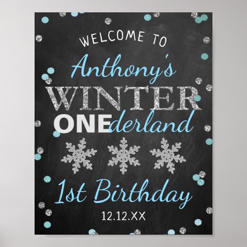 Winter ONEderland Chalkboard 1st Birthday Welcome Poster