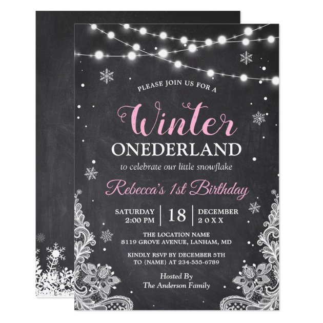 Winter ONEderland Chalkboard Baby First Birthday Invitation