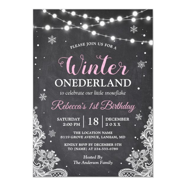 Winter ONEderland Chalkboard Baby First Birthday Invitation
