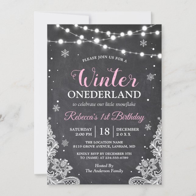Winter ONEderland Chalkboard Baby First Birthday Invitation (Front)