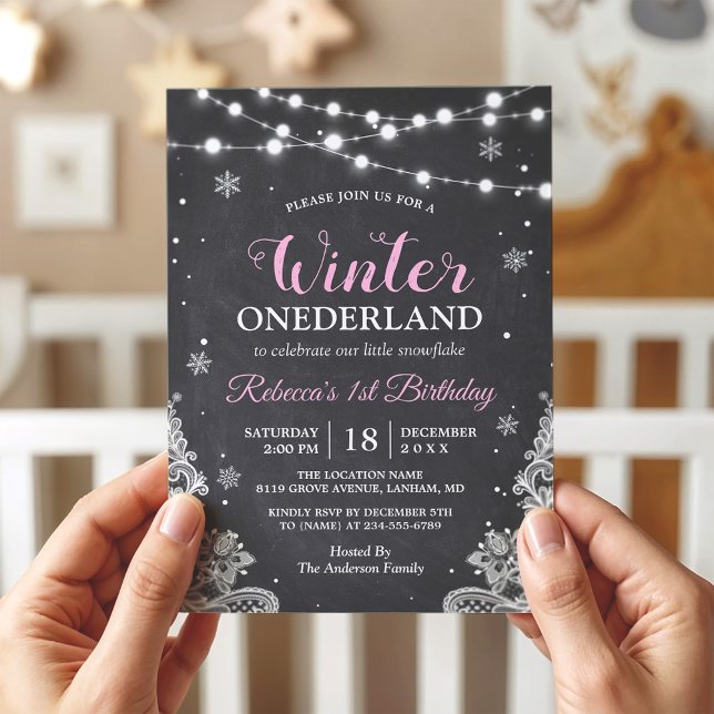 Winter ONEderland Chalkboard Baby First Birthday Invitation (Creator Uploaded)