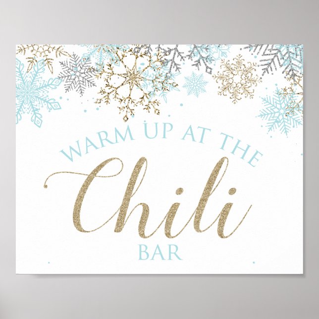 Winter Onederland Chili Bar Sign Blue Snowflakes (Front)