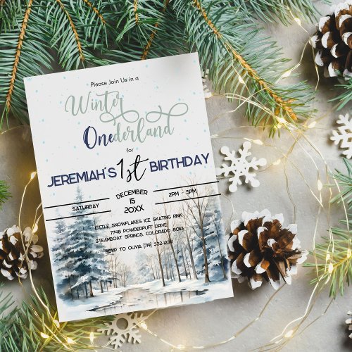 Winter Onederland Christmas 1st Birthday Boy Invitation