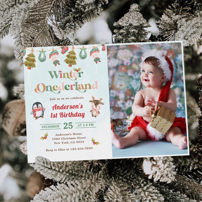 Winter Onederland Christmas 1st Birthday Photo Invitation (Creator Uploaded)