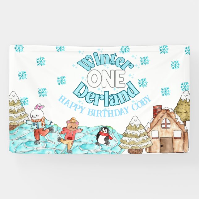 Winter onederland christmas birthday Banner (Horizontal)