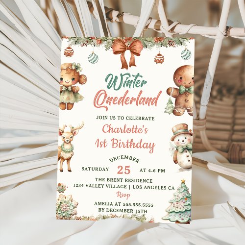 Winter Onederland Christmas Cookies Birthday Party Invitation