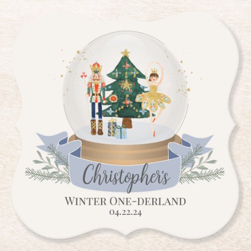 Winter Onederland christmas First Birthday Party Paper Coaster