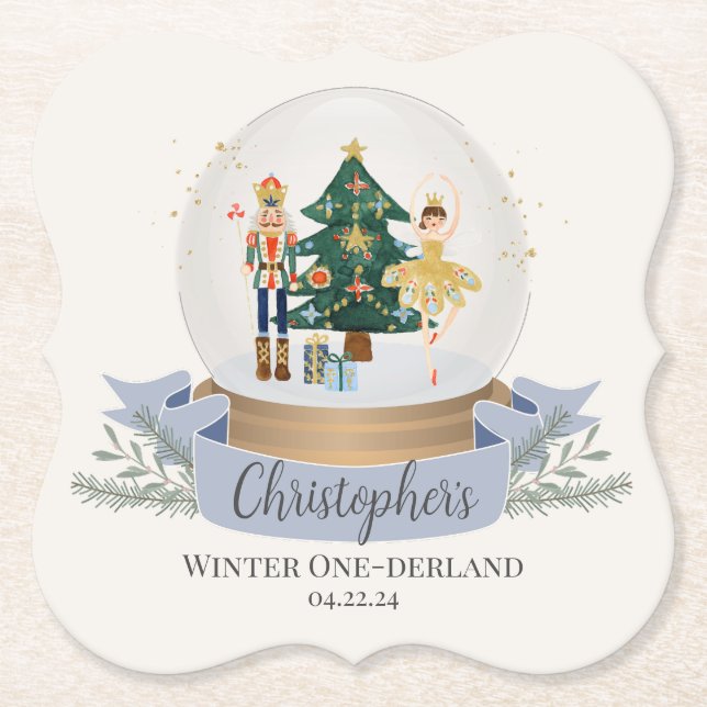 Winter Onederland christmas First Birthday Party Paper Coaster (Front)