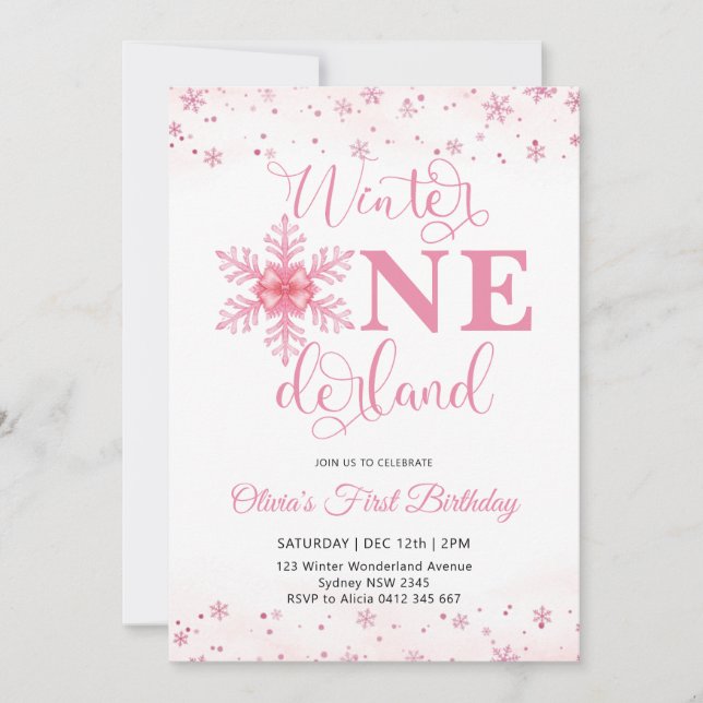 Winter Onederland Christmas Girl Birthday Party Invitation (Front)