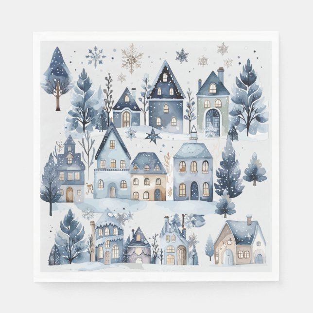 Winter Onederland Christmas Houses Birthday Napkins (Front)