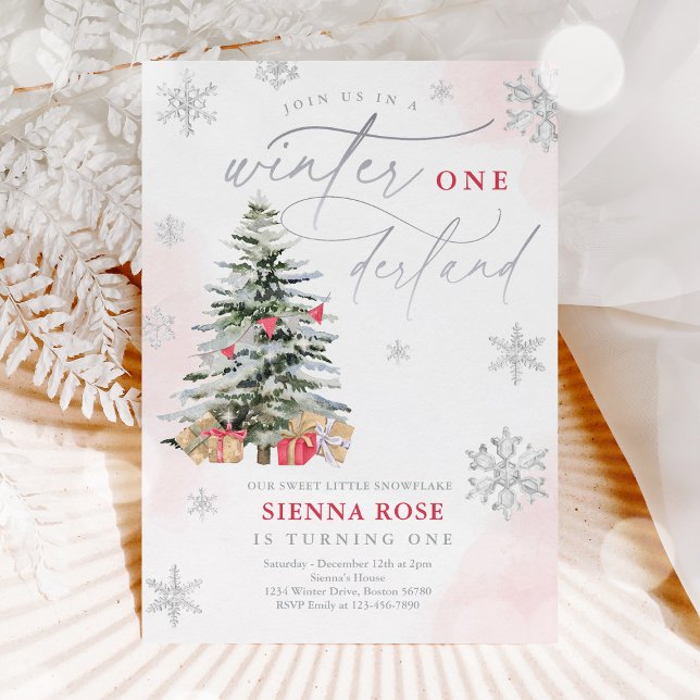 Winter Onederland Christmas Red & Silver Birthday Invitation (Creator Uploaded)