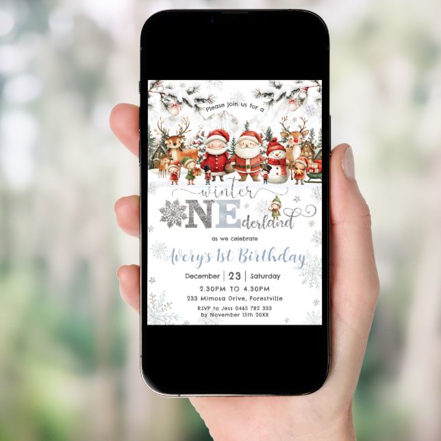 Winter Onederland Christmas Santa Elf 1st Birthday Invitation (Front Digital)