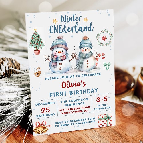Winter Onederland Christmas Snowman Birthday Invitation