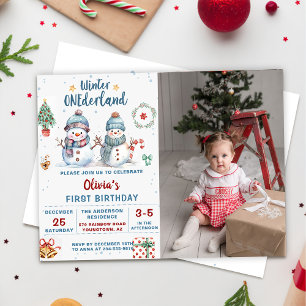 Winter Onederland Christmas Snowman Birthday Photo Invitation