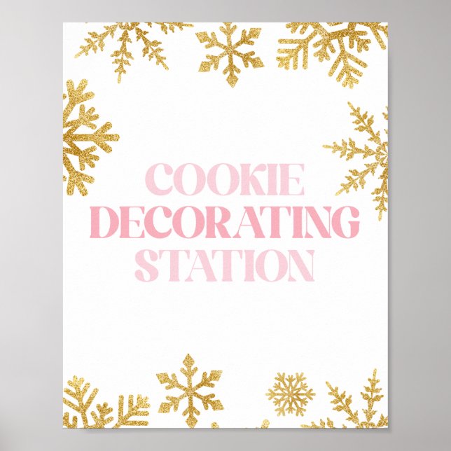 Winter Onederland Cookie Decorating Pink Gold Poster (Front)