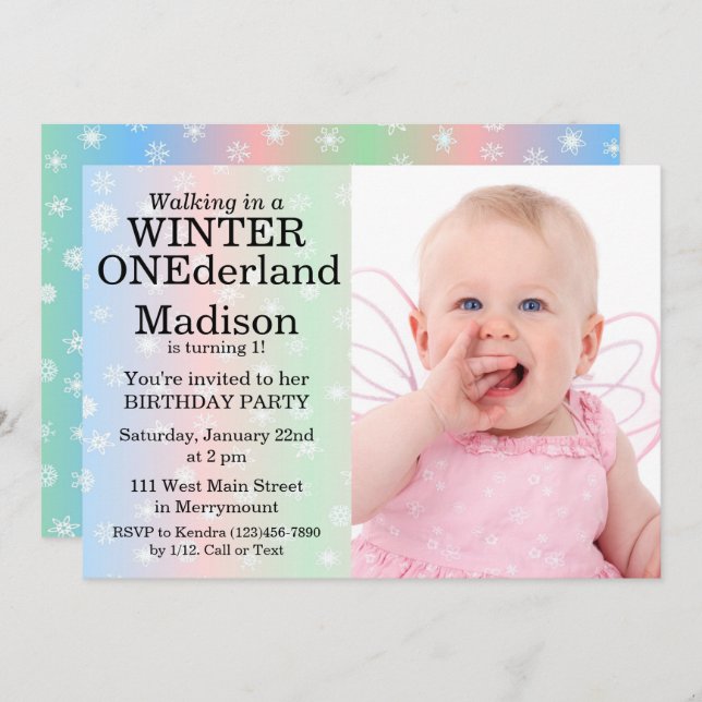 Winter Onederland Custom Photo Birthday Invitation (Front/Back)