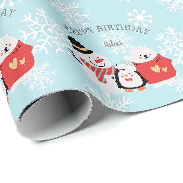 Winter Onederland Cute Birthday Party Wrapping Paper (Roll Corner)