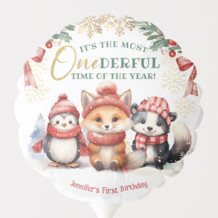 Winter Onederland Cute Snow Animals 1st Birthday Balloon