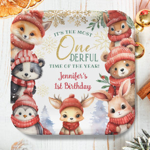 Winter Onederland Cute Winter Animals 1st Birthday Paper Plates