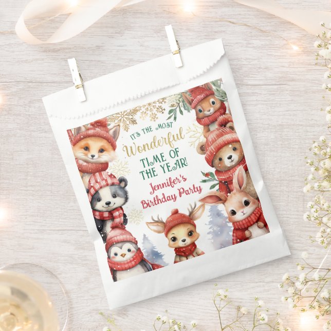 Winter Onederland Cute Winter Animals Birthday Favor Bag (Clipped)