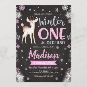 Winter ONEderland Deer 1st Birthday Invitation