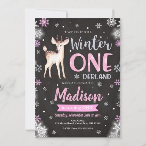 Winter ONEderland Deer 1st Birthday Invitation