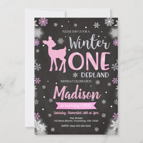 Winter ONEderland Deer 1st Birthday Invitation