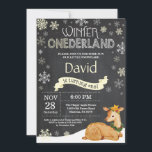 Winter Onederland Deer 1st Birthday Invitation<br><div class="desc">Winter Onederland Deer 1st Birthday Invitation. Deer. Yellow and White Snowflake. First Birthday. Boy or Girl 1st Bday Invite. Chalkboard Background. Black and White. For further customization,  please click the "Customize it" button and use our design tool to modify this template.</div>