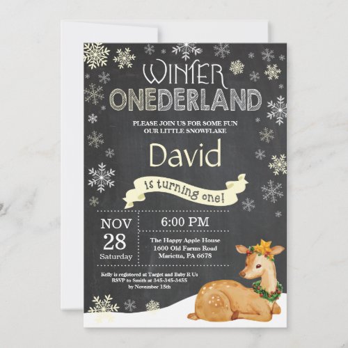 Winter Onederland Deer 1st Birthday Invitation